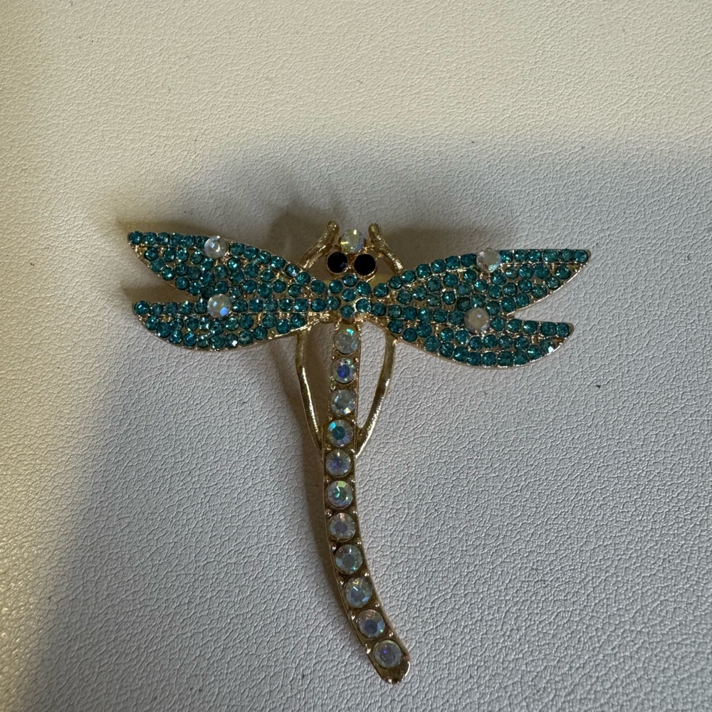 Teal and Gold Dragonfly Brooch
